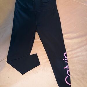 Black Womens Leggings with Pink Script Logo